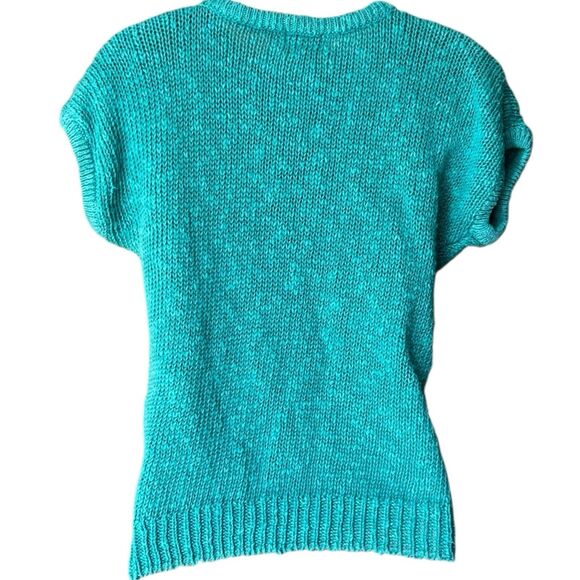 Vtg 80s KORET Turquoise Short Sleeve Pom Pom Cableknit Sweater Sz M Preppy Mom - Picture 10 of 15
